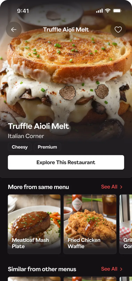 MenuPix dish details screen with similar dishes